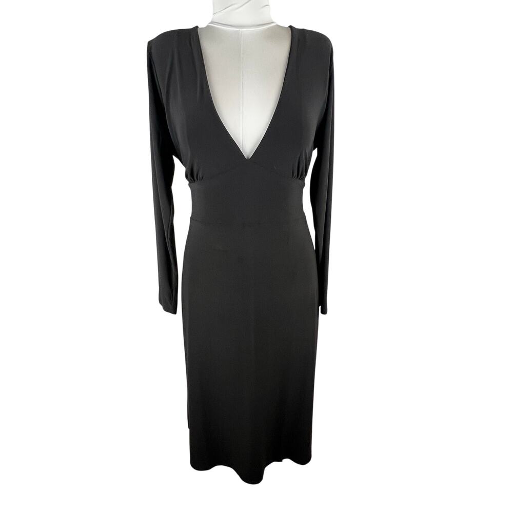 AYM Studio Black Plunge V Neck Long Sleeve Midi Dress Size 3XL